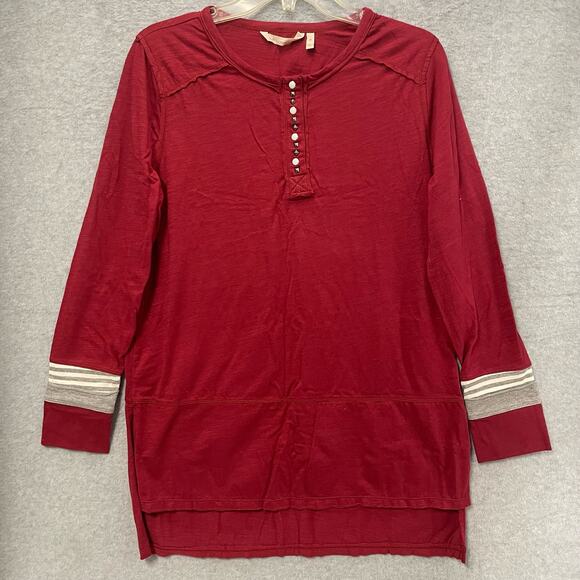 Soft Surroundings Fairmont Tunic Top Dark Red Henley Snap Size Medium - Picture 2 of 5